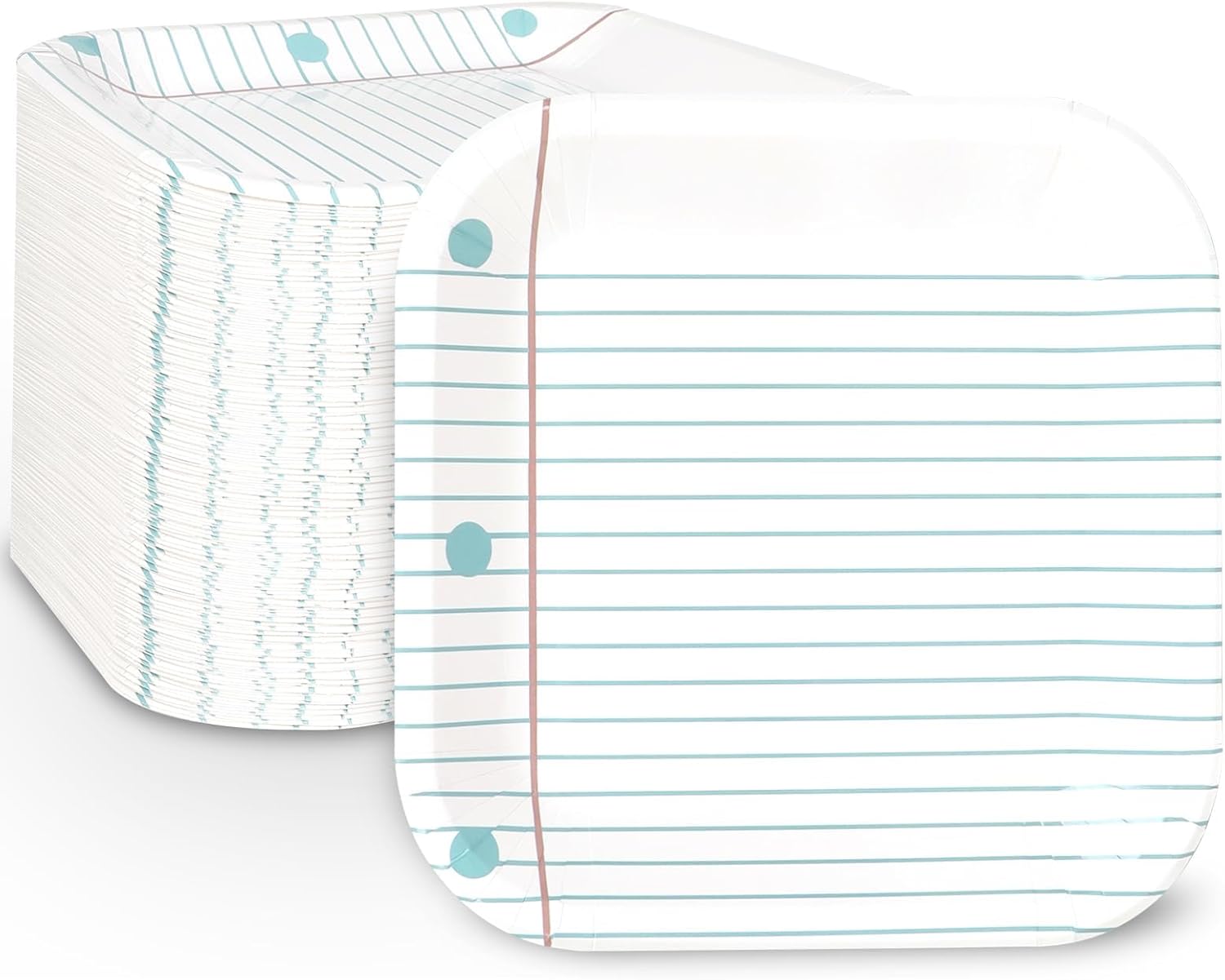 Demonwer 200 Piece Notebook Paper Plates Notebook Line Disposable Plates Square Decorative Plates for Graduation Back to School Party Supplies Table Decorations,9 In