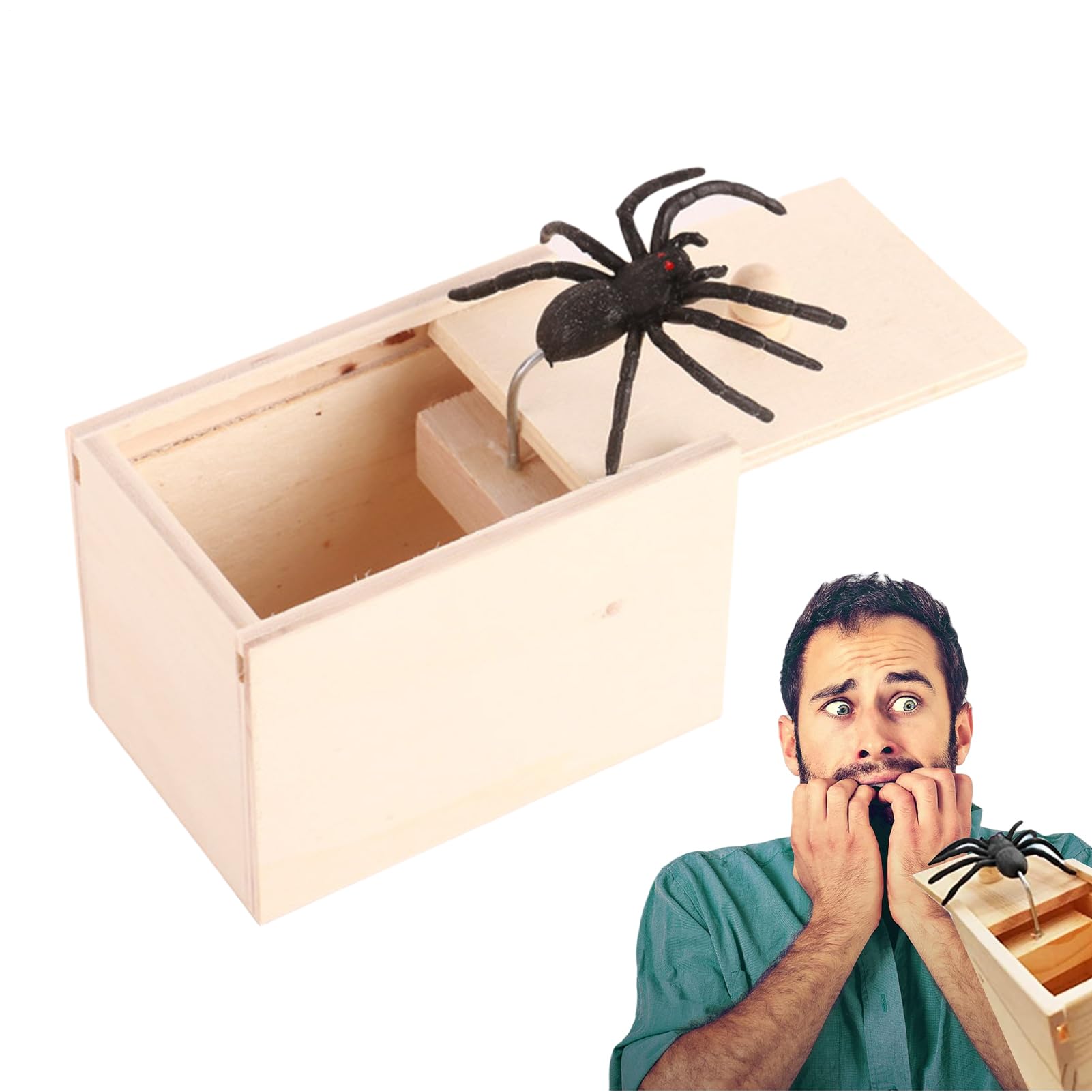 Spider In Box Prank | Soft Rubber Spider Prank,Fun Joke Scarebox Toy Handmade Wooden Box Spiders For Coworkers Kids Holiday Party Birthday Fool's Day Halloween Classroom Gatherings