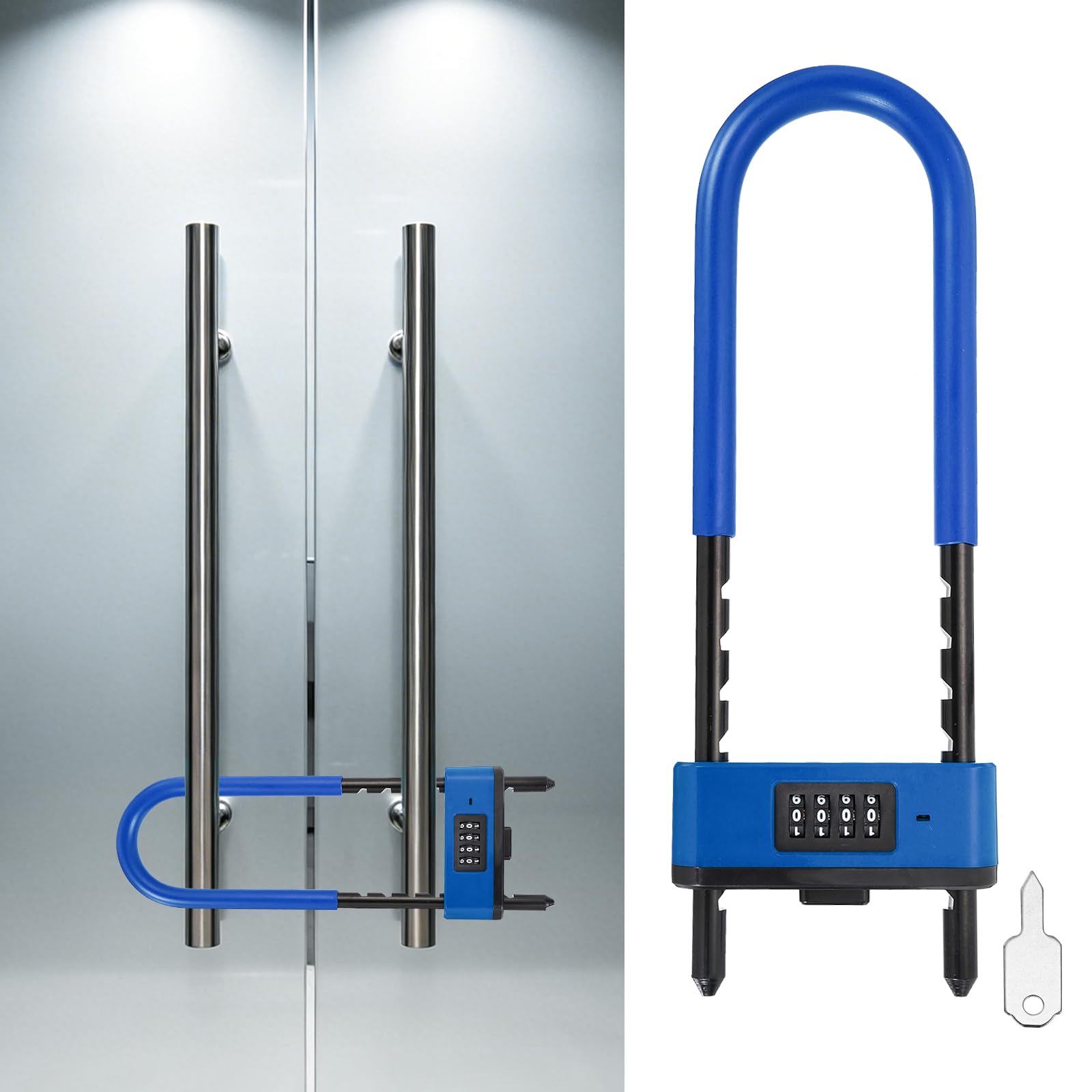 Kozelo 4 Digit Combination Padlock, Long Shackle Padlock - [163mm - 260mm, Blue], U-Shape Adjustable Shackle Lock for Bicycles Electric Bikes Mountain Bikes Glass Doors Gates