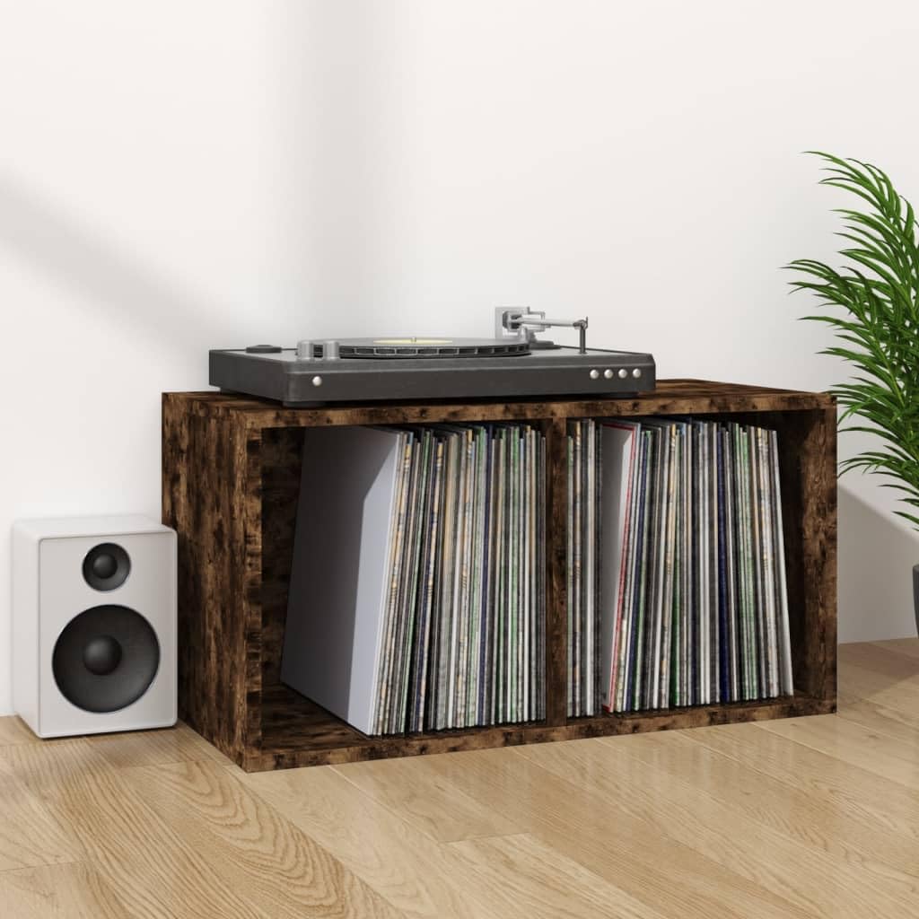 Armadi e stoccaggio,Armadi e rack di archiviazione multimediale,Scatola di immagazzinaggio in vinile rovere fumé 71x34x36 cm legno ingegnerizzato
