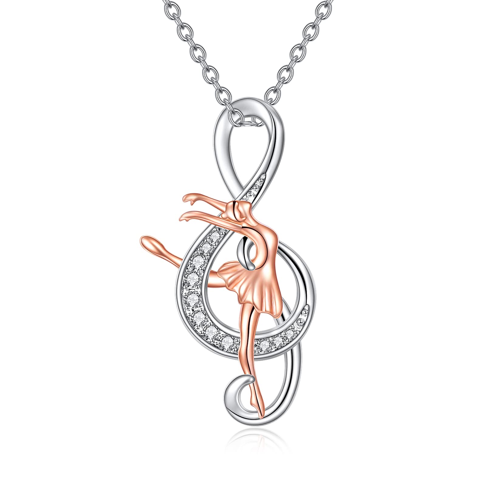 YAFEINI Collar de ballet con notas musicales, regalos de gimnasia, plata de ley 925, colgante musical, joyería deportiva para mujer, bailarina, amante de la música, 1.01 x 0.50 Zoll, Plata esterlina