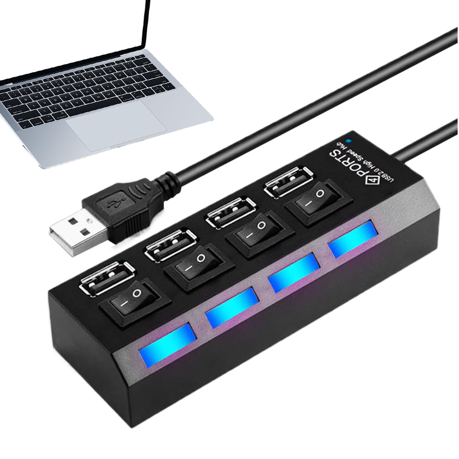 USB Splitter High Speed Multi-Port USB Hub Compact Anti-Slip Hub with Independent Button for Remote Work Setup Photography