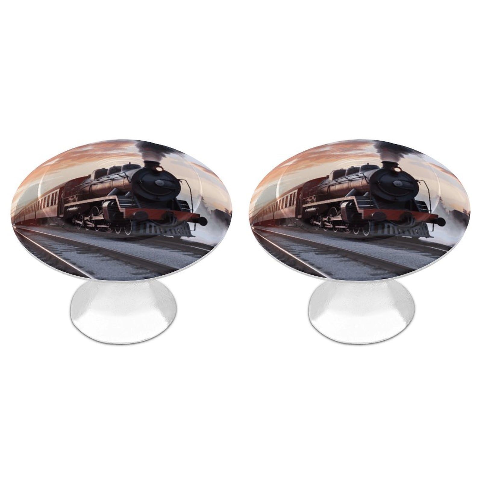 LDGSUPH Steam Train Depart Sunset Drawer Pulls Exquisite Round Cabinet Knobs Closet Door Pulls Sturdy Stainless Steel Door Handle Dresser Drawer Knobs Cabinet Handles for Furniture Pull 2pcs