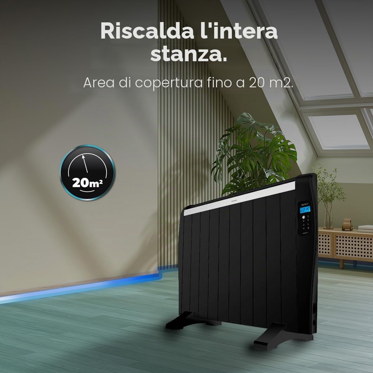 Cecotec Radiatore Emittente Termico 10 Elementi con Telecomando ReadyWarm 2100 Thermal Black. 1500W, Display LCD, Timer Programmabile, Selezione Temperatura, Massima Sicurezza, Copertura 20m²