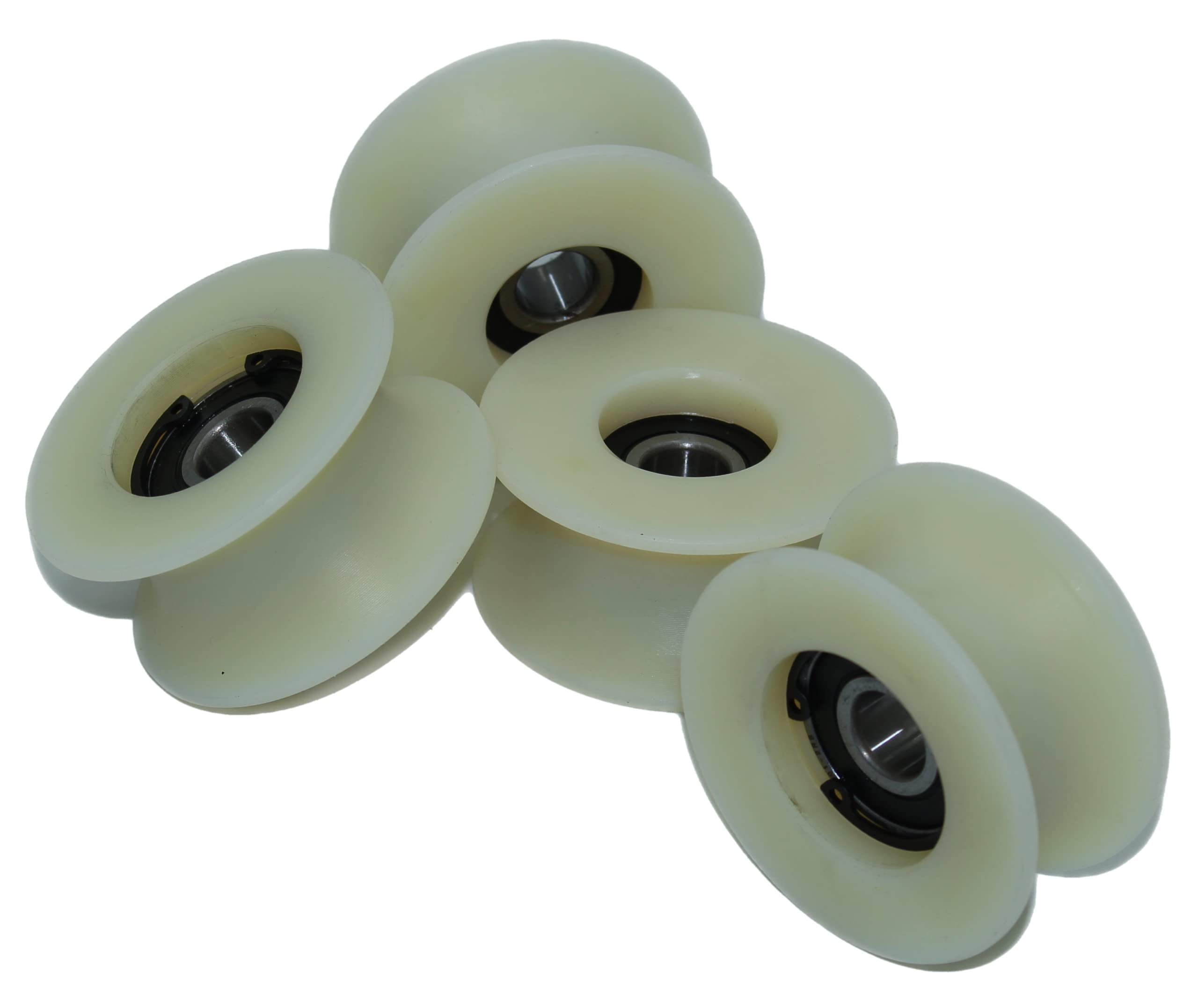 Lot de 4 roulettes de poulie en nylon usiné de 60 mm de diamètre, différentes tailles de rainure, fabriquées dans l'UE (rainure de 25 mm)