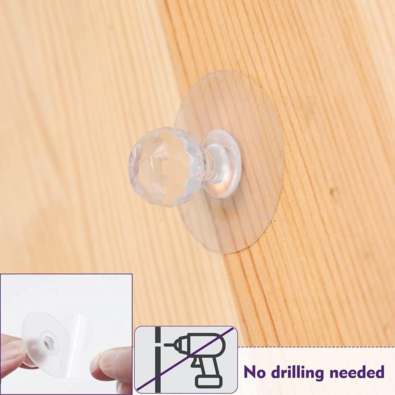 Diamond Wall Hooks - Clear Acrylic, Pack of 15 -2