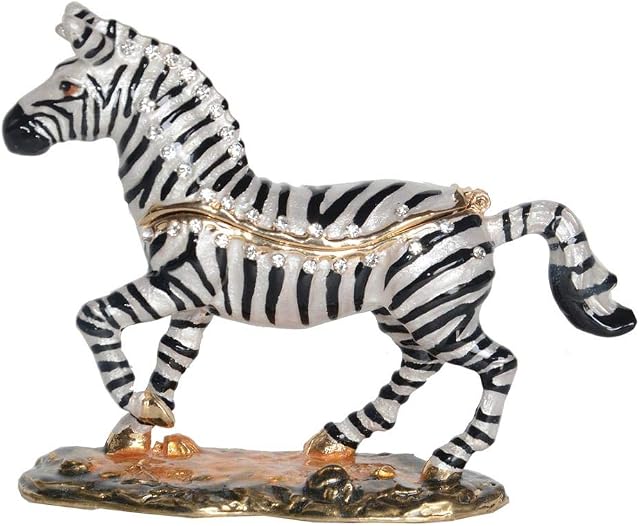 Zebra Trinket Box Hand Painted Enameled Jewelry Box Ring Holder Home Decor