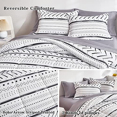 Flysheep Aztec Bed In A Bag 7-Pieces Queen Size, Black And White Boho Arrows Dots Geometric, Microfiber Comforter Sheet Set (1 Comforter, 1 Flat Sheet, 1 Fitted Sheet, 2 Pillow Shams, 2 Pillowcases) #TOP3