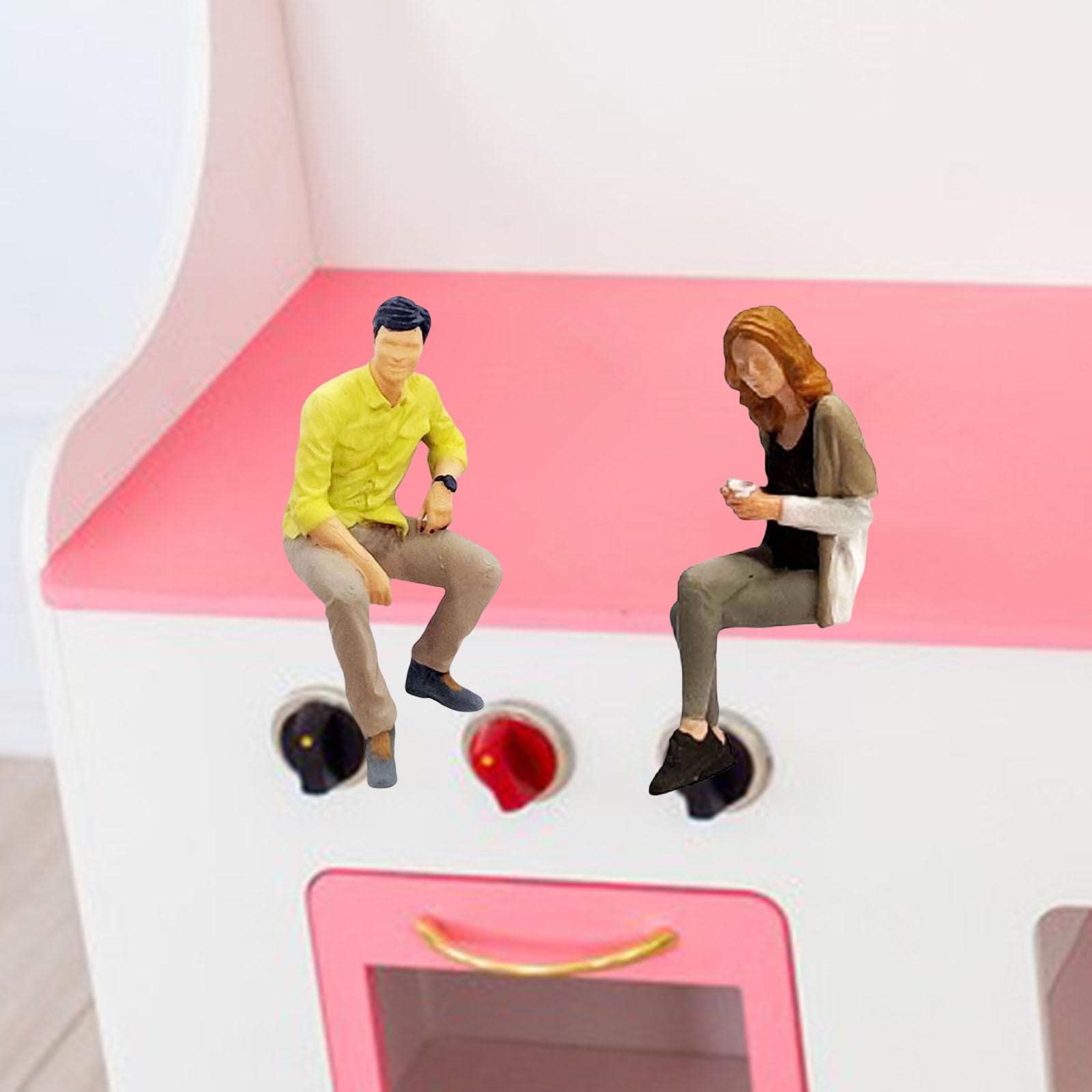 2 Pezzi Figure Persone Miniatura Modellini Personaggi Accessori Diorama Scenari Resinato Adatto per Decorazione Casa Educazione Gioco Fotografia Colle, Kaki