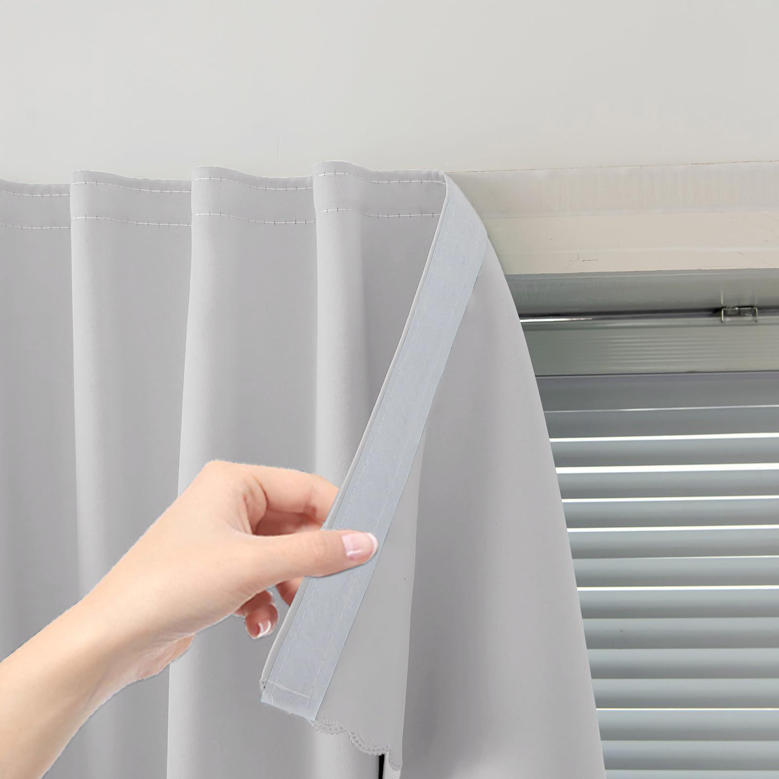 Sovtfides Blackout Curtains for Bedroom Sticky Curtain Blackout Window Cover Self Adhesive Curtains Rod No Drillng, 59" W X 59" L, Light Grey, 1 Panel โ image 1