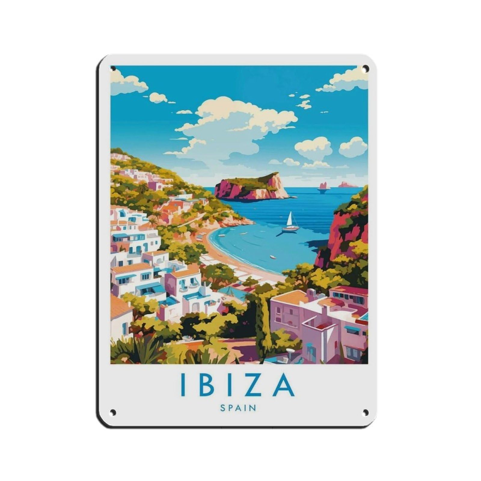Ibiza Travel Poster, Spain Tin Sign Vintage Metal Pub Club Cafe Bar Home Wall Art Decoration Poster Retro 12x16inch(30x40cm)
