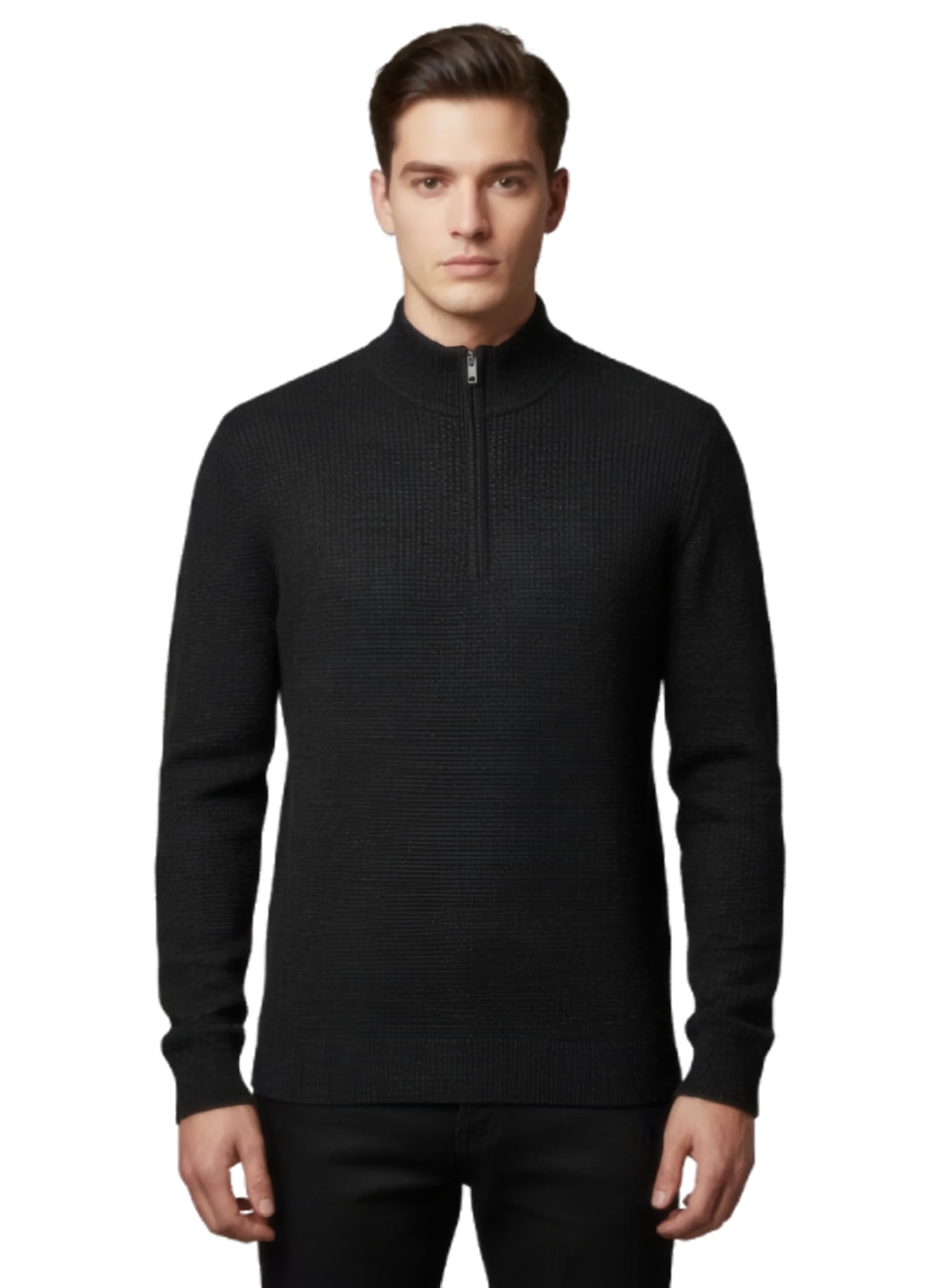 Hellknit Men’s Black Textured Half‑Zip Woollen Sweater-picture-20