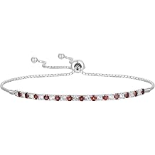 Gemstone and Lab-Created White Sapphire Adjustable Bolo Bracelet, Sterling Silver, Easy-On Easy-Off 6, 7 and 8 inch Wrist Size