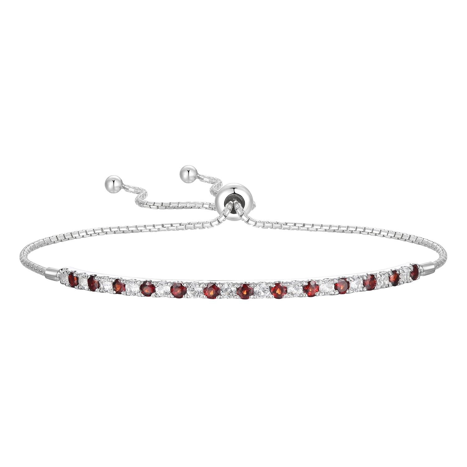 Gemstone and Lab-Created White Sapphire Adjustable Bolo Bracelet, Sterling Silver, Easy-On Easy-Off (6, 7 and 8 inch Wrist Size)