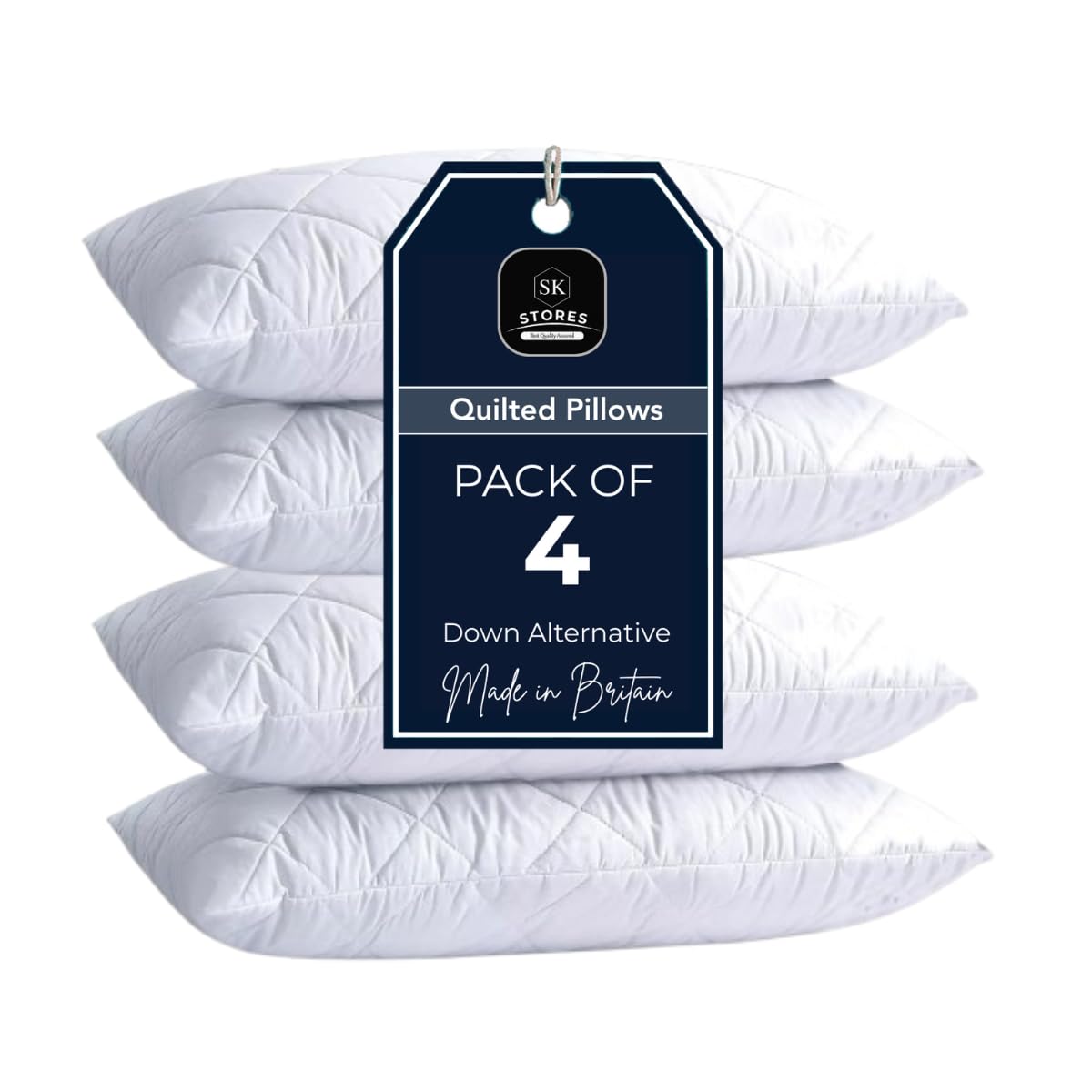 Sk Stores White Quilted Pillows- Hotel Quality Premium Hollowfibre Filled Pillows For Side, Stomach And Back Sleeper, Down Alternative Bed Pillow (Pack Of 4)