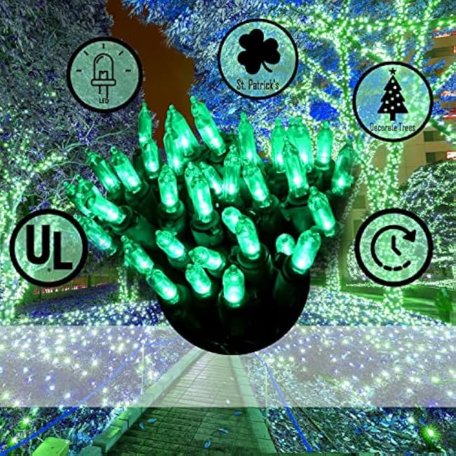 Holiday Essence 100 LED Green St Patrick's Day Christmas String Lights, 26.9 Ft Green Wire String Lights for Indoor and Outdoor Decorative Use Patio and Tree D¨¦cor UL Certified