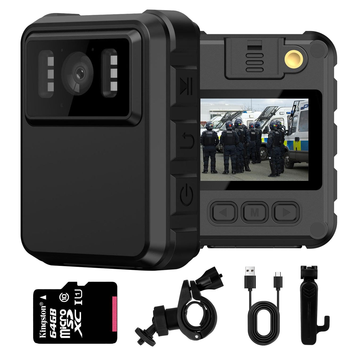 DomisyeeBody Mounted Camera with 64GB Memory Card, 2K 1296P HD Police Body Worn Cam with Video and Audio Recording, 6 Hours Battery Life for Daily Record/Indoor/Outdoor/Law enforcement