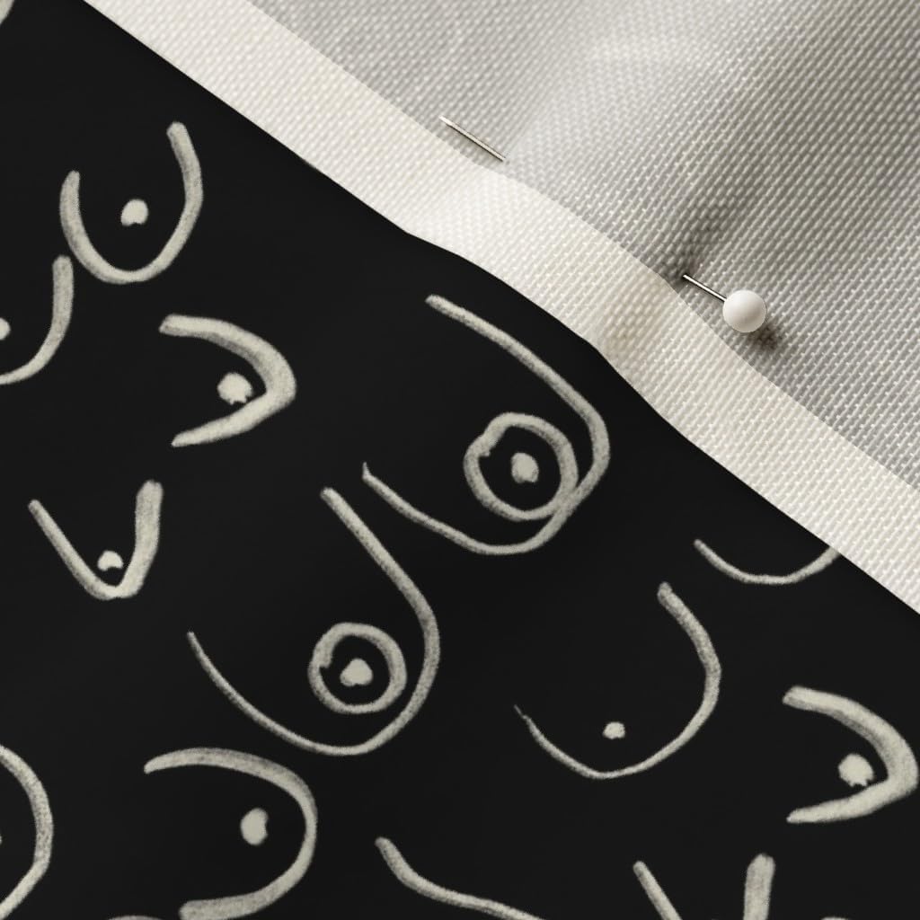 Spoonflower Fabric - Boobs Black and White Feminine Lady White Pink Funny Printed on Upholstery Velvet Fabric Fat Quarter - Upholstery Home Decor Bottomweight Apparel