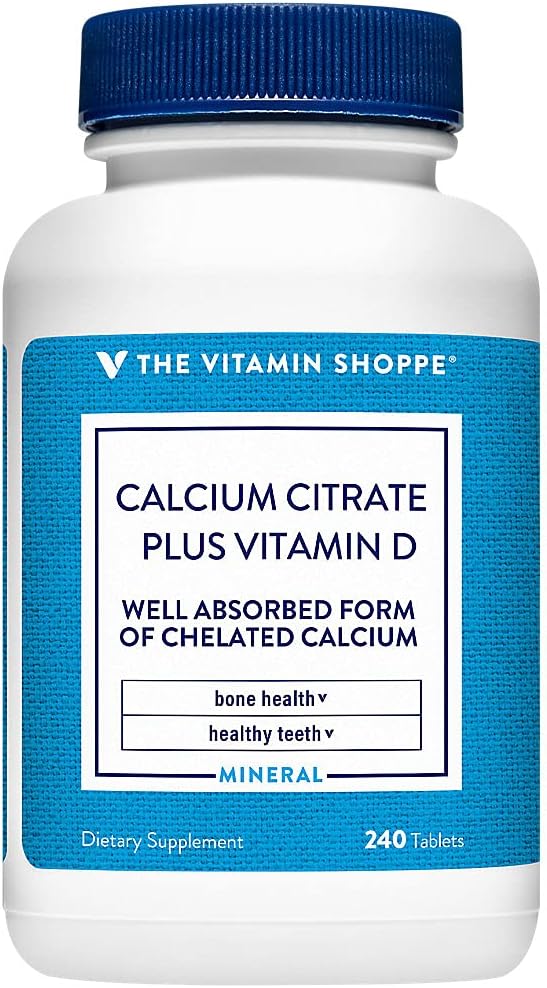The Vitamin Shoppe Calcium Citrate 400IU - Bone Strength, Teeth Health & Muscle Function, Highly Absorbable (240 Tablets)