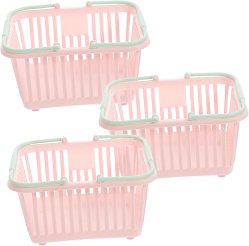 Cesta de almacenamiento de 3 piezas de plástico rosa