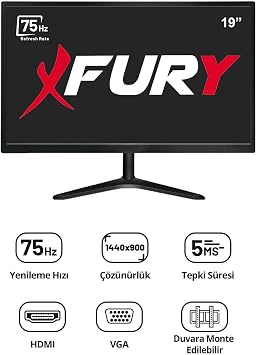 FURY 19 Geniş Ekran 75 Hz 5ms (VGA,HDMI) Led Monitör