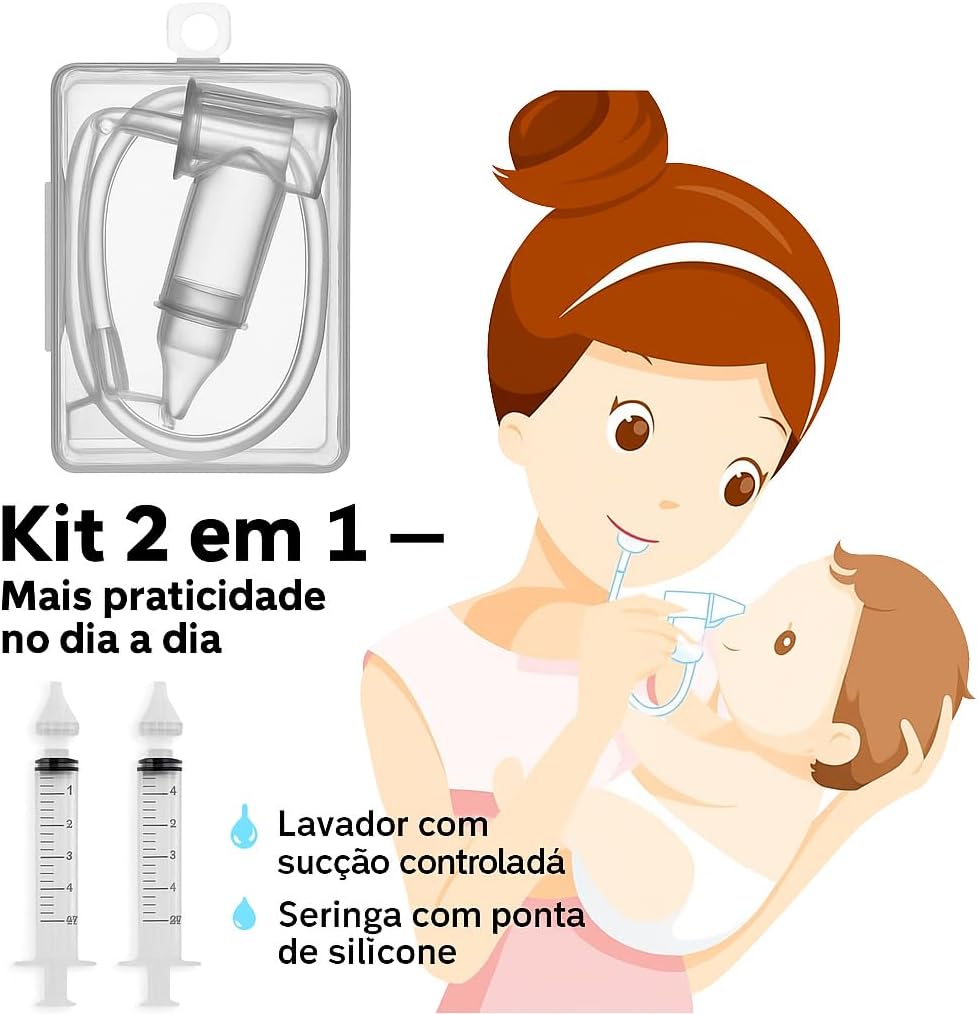 Kit Aspirador Nasal de Succção E Seringa para Bebe Com ponta de Silicone 2 unidades, + Aspirador Nasal Sugador Catarro Nariz Entupido Com Estojo, Transparente Kit Aspirador Nasal de Succção E Seringa para Bebe Com ponta de Silicone 2 unidades, + Aspirador Nasal Sugador Catarro Nariz Entupido Com Estojo, Transparente