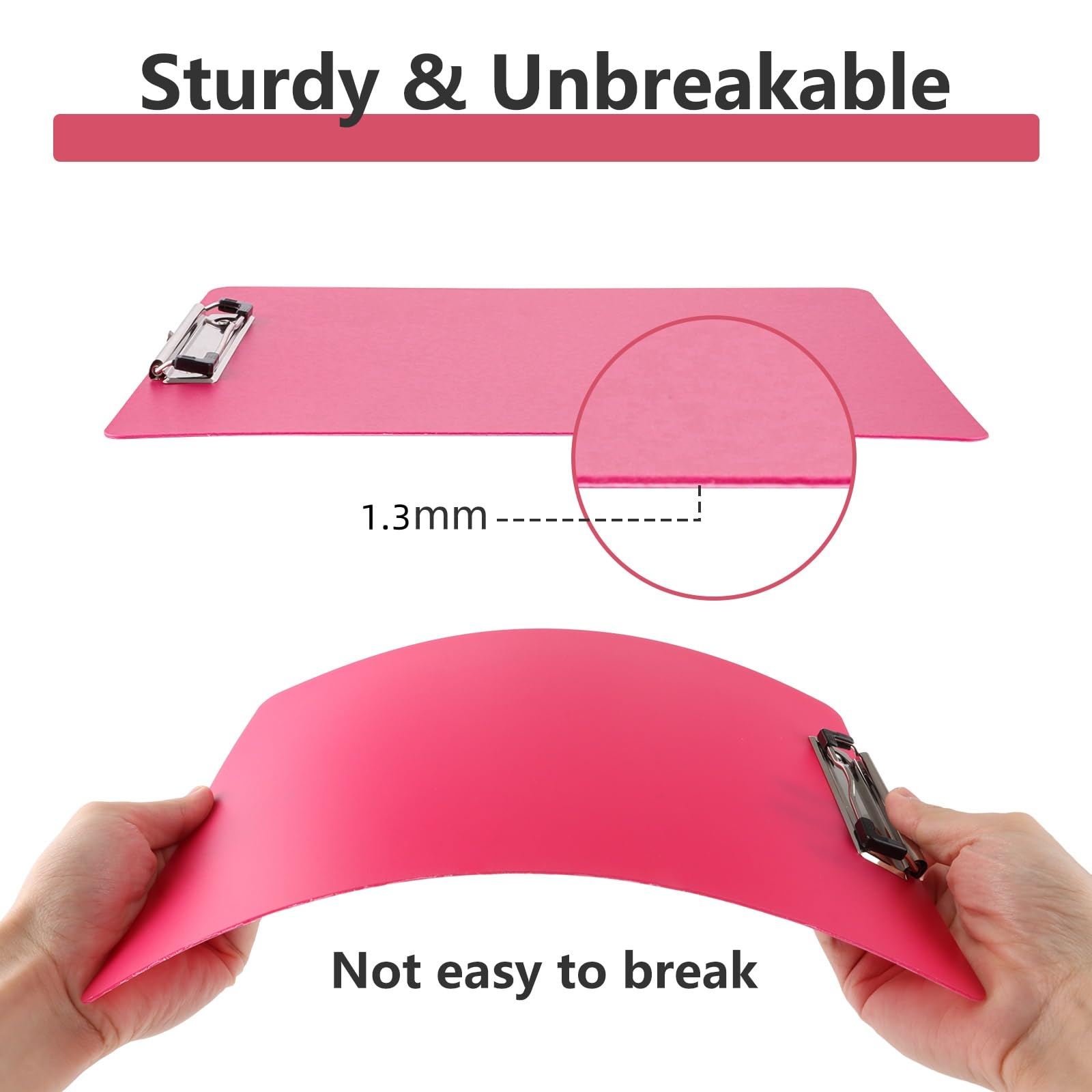 10 portapapeles A4, de plástico A4, con pinza de metal y anilla para colgar, 315 x 225 mm, color rosa, A4, para escuela, hogar, oficina