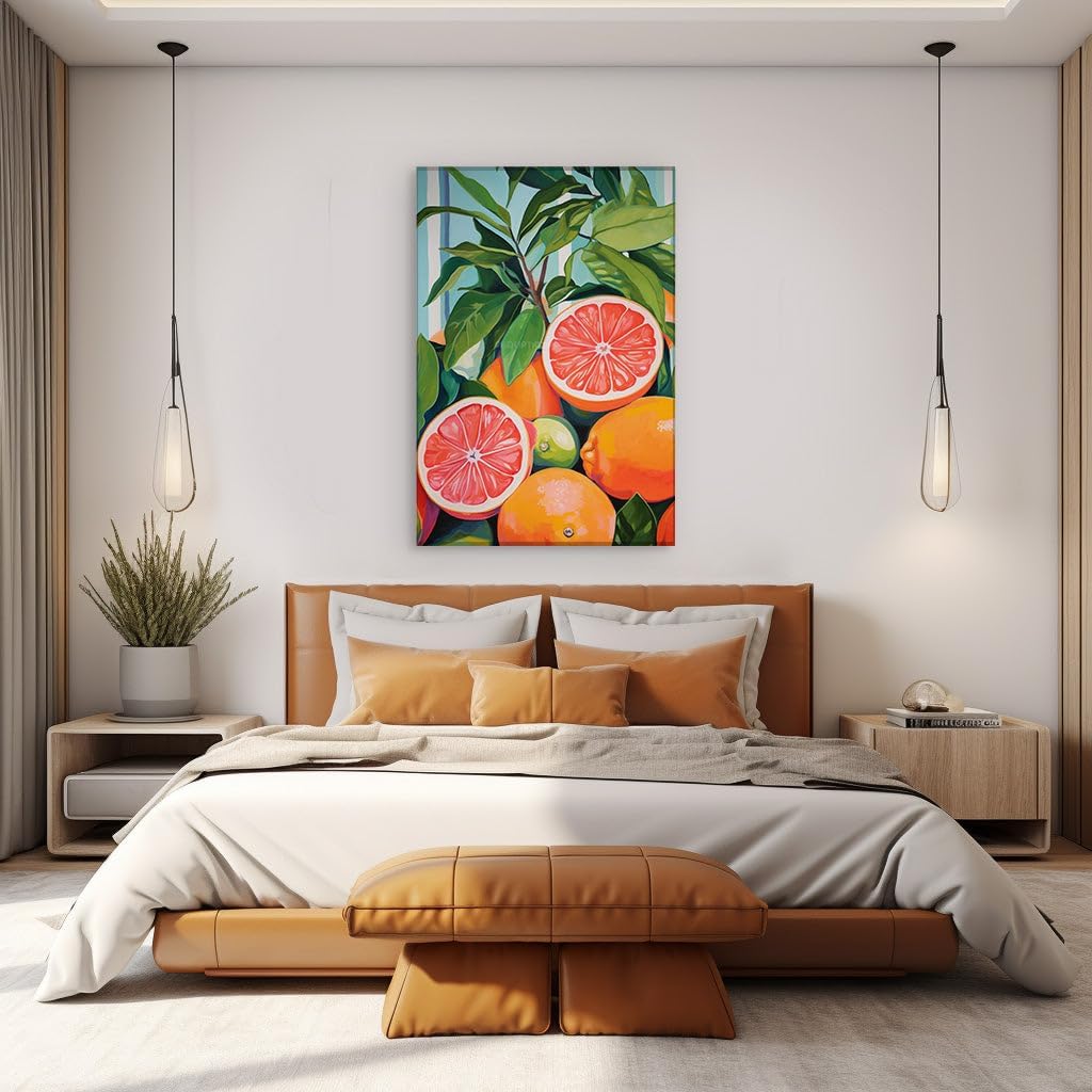 Canvas for Living room. A Feast for the Eyes: Celebrating Nature's Bounty in a Vivid Citrus Oil Painting, 27 x 18 inch Canvas Wall Art - Contemporary Masterpieces - Modern Home Decor