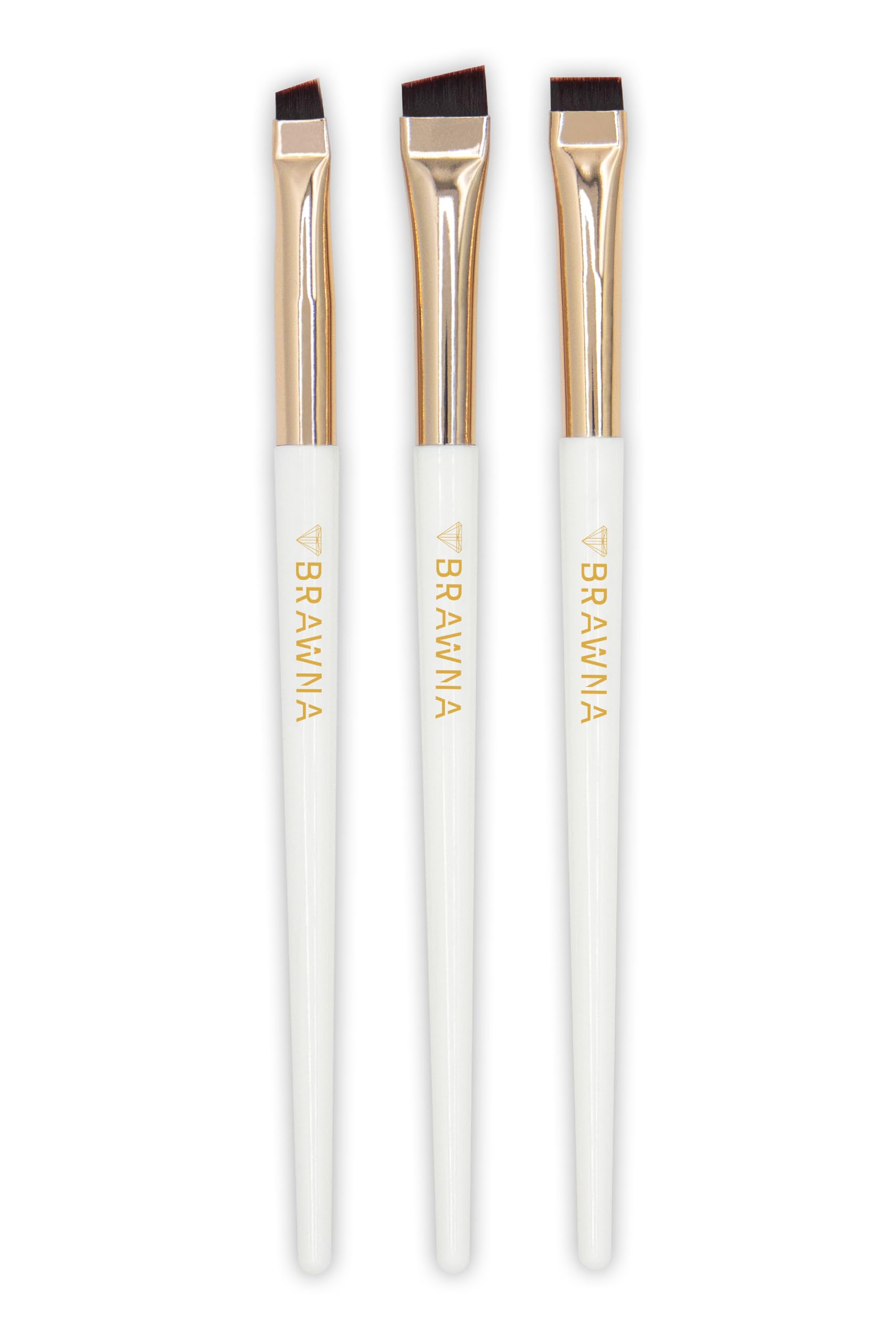 BRAWNA Eyebrow Brush Set - 3 Pcs Angled Precision Eyeliner Makeup Brushes - Brow & Lip Mapping - Concealer Flat Brush - Powder, Cream, Pomade, Paste