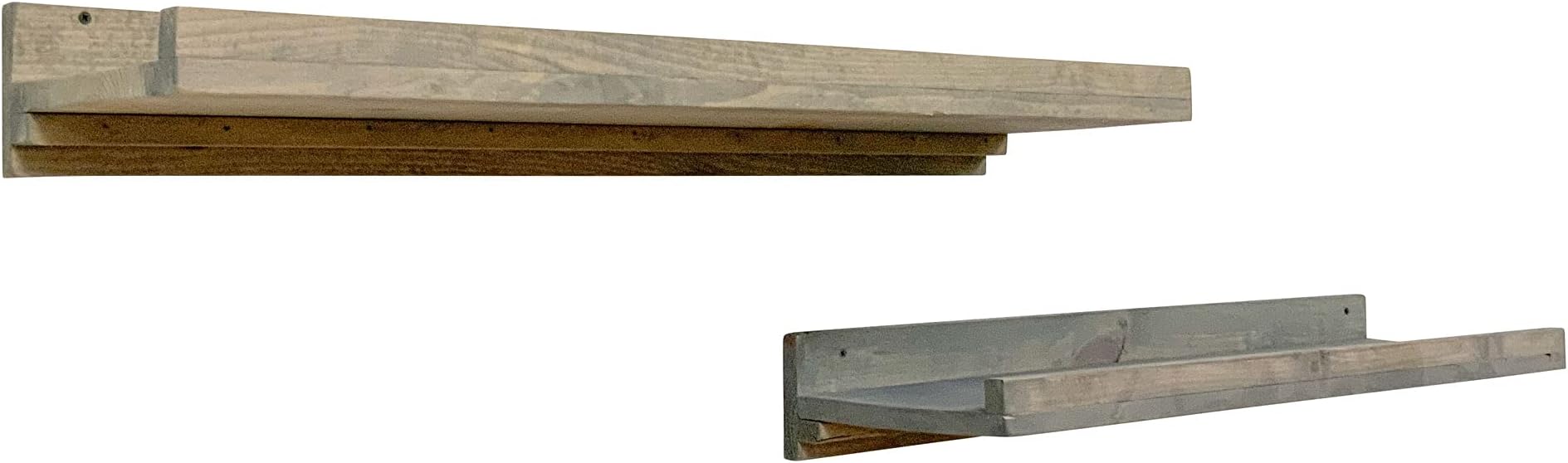 del Hutson Designs 36 Inch Rustic Luxe Farmhouse Solid Natural Pine Wood Wall Mount Display Picture Ledge Floating Shelf Pair, Gray (Set of 2)