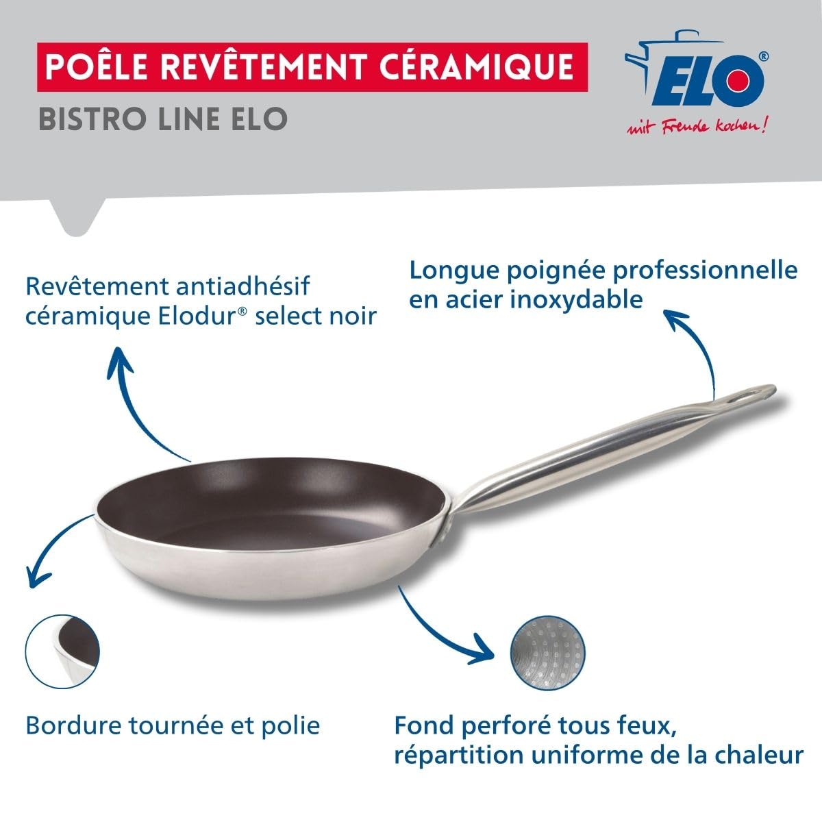 Elo Batterie cuisine 2 poêles 24/28 cm et 2 faitouts 16/20 cm | Lot complet pour équiper vos cuissons, 2 poêles et 2 faitouts, 24 28 16 20 cm, Aluminium inox, Tous feux induction, Sans PFAS