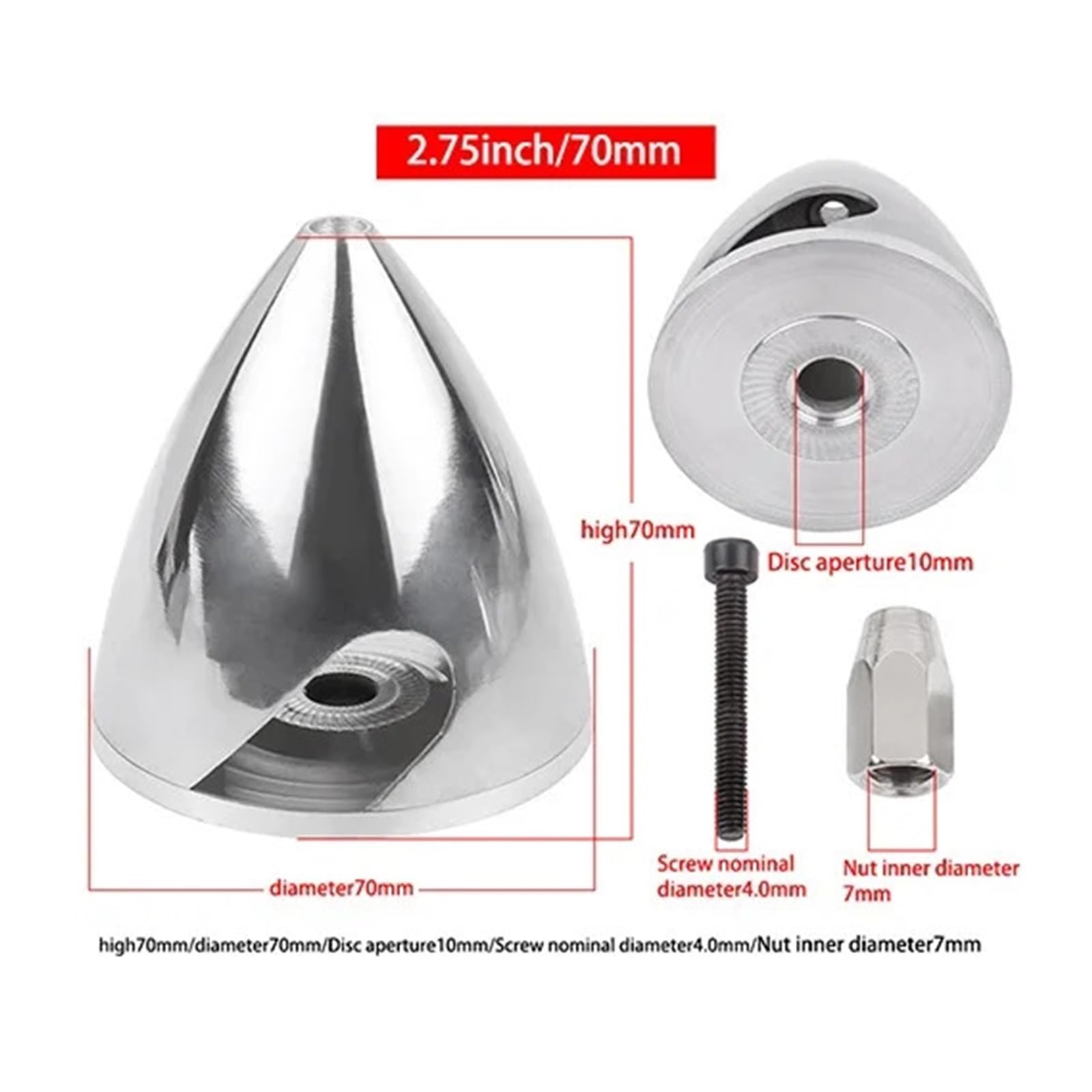 Drone deslizante Modelos RC Aleación de aluminio Hélice Spinner 32-114 mm (1,25-4,5 pulgadas) for 2 palas Hélice gas nitro motor Aeromodelismo Piezas de RC(2.75inch70mm)