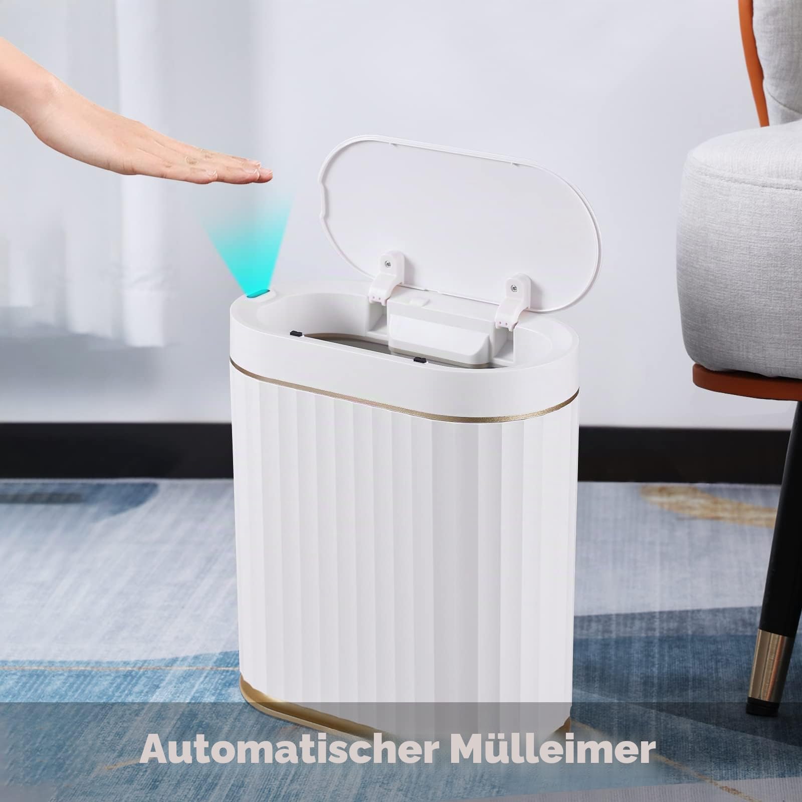 ELPHECO Badezimmer Mülleimer mit Deckel 9L Sensor Mülleimer, schmaler Kunststoff-Mülleimer, wasserdichter automatischer Mülleimer für Schlafzimmer, Bad, Küche, Büro