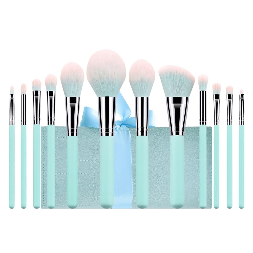 12 pennelli for trucco con manico azzurro Strumenti di bellezza for fondotinta for capelli morbidi e ombretti