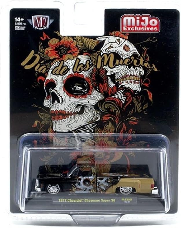 1:64 Scale Diecast Model Car Compatible with M2 Machines 1:64 1977 Chevrolet Cheyenne Super 30 “Dia De Los Muertos” 2025 31500-MJS90