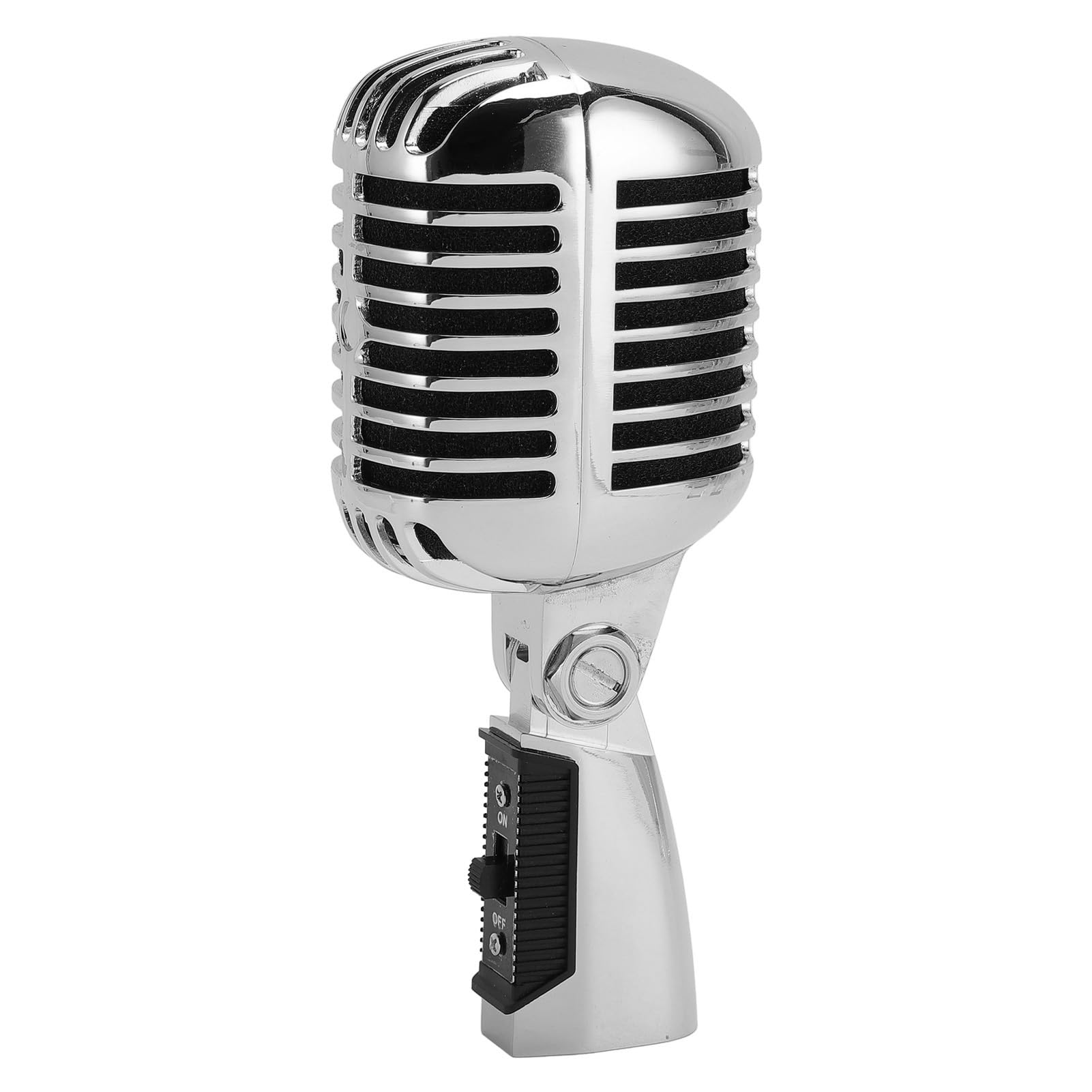 Zunate Classic Retro Dynamic Vocal Microphone, Old Vintage Style Cardioid Directional Mic with Self Tensioning Swivel Rack, for Live Performance Studio Recording (Silver)