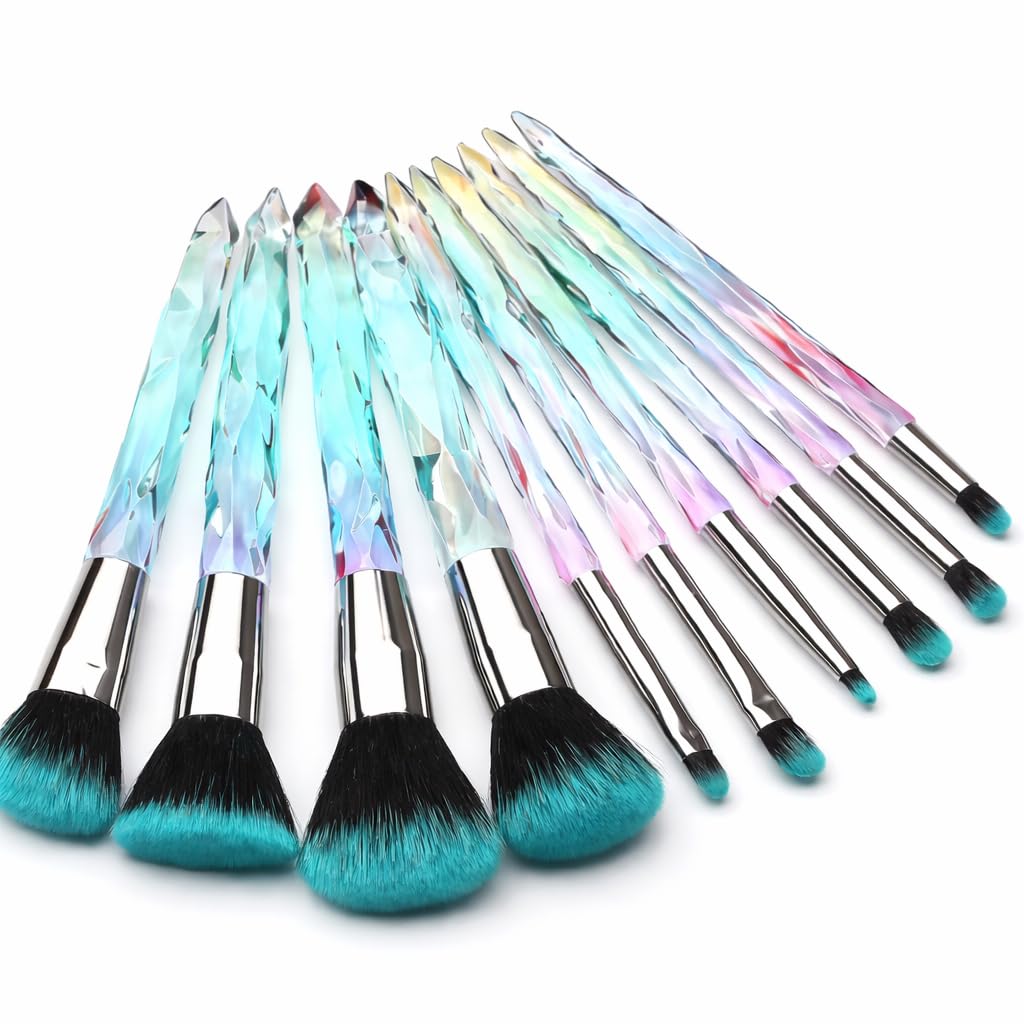 RECLUSE Crystal Makeup Brush Set 10 PCS – Premium Synthetic Bristles for Powder, Foundation,Blush,Concealer,Eyeshadow, Eyeliner & Eyebrow – Colorful Crystal Handle Makeup Brushes for Women and Girls-image-25