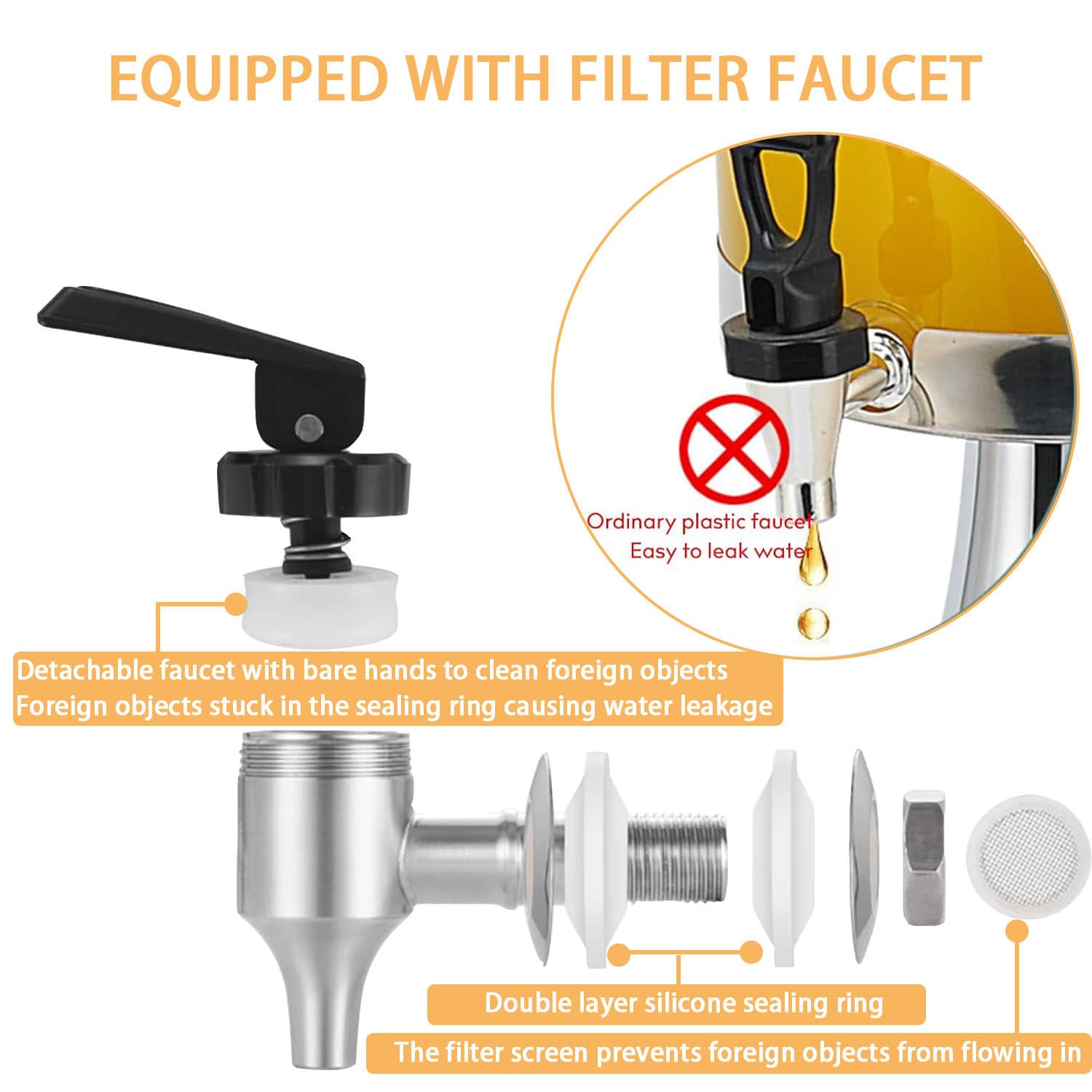 Dispensador de zumos fríos y Calientes, con núcleo Central para Hielo y bandejas antigoteo, Ideal para Fiestas, Pubs, cafeterías, restaurantes, hogares y hoteles. Silver-Threehead