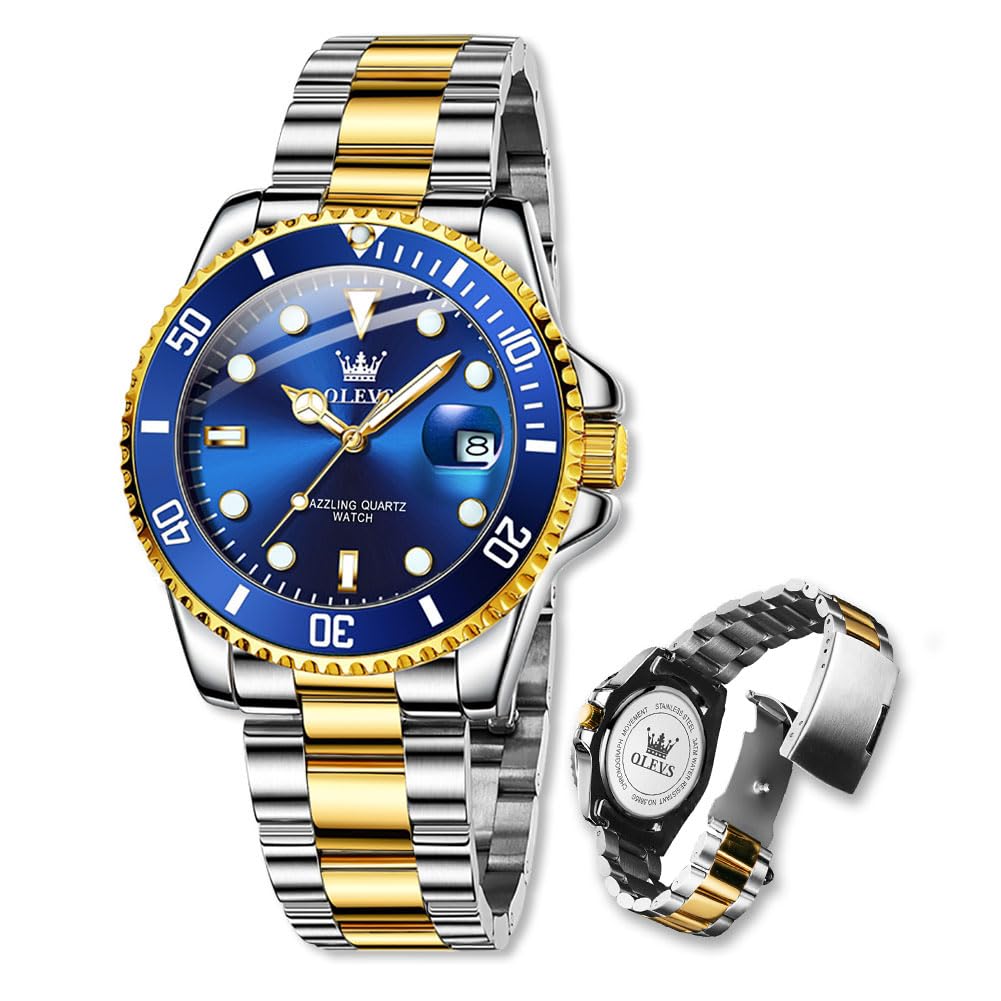 Raitown Watch Men Waterproof Stainless Steel Analog Quartz Business Stylish Luminous Men's Watches R5885G, silver/green, strappy