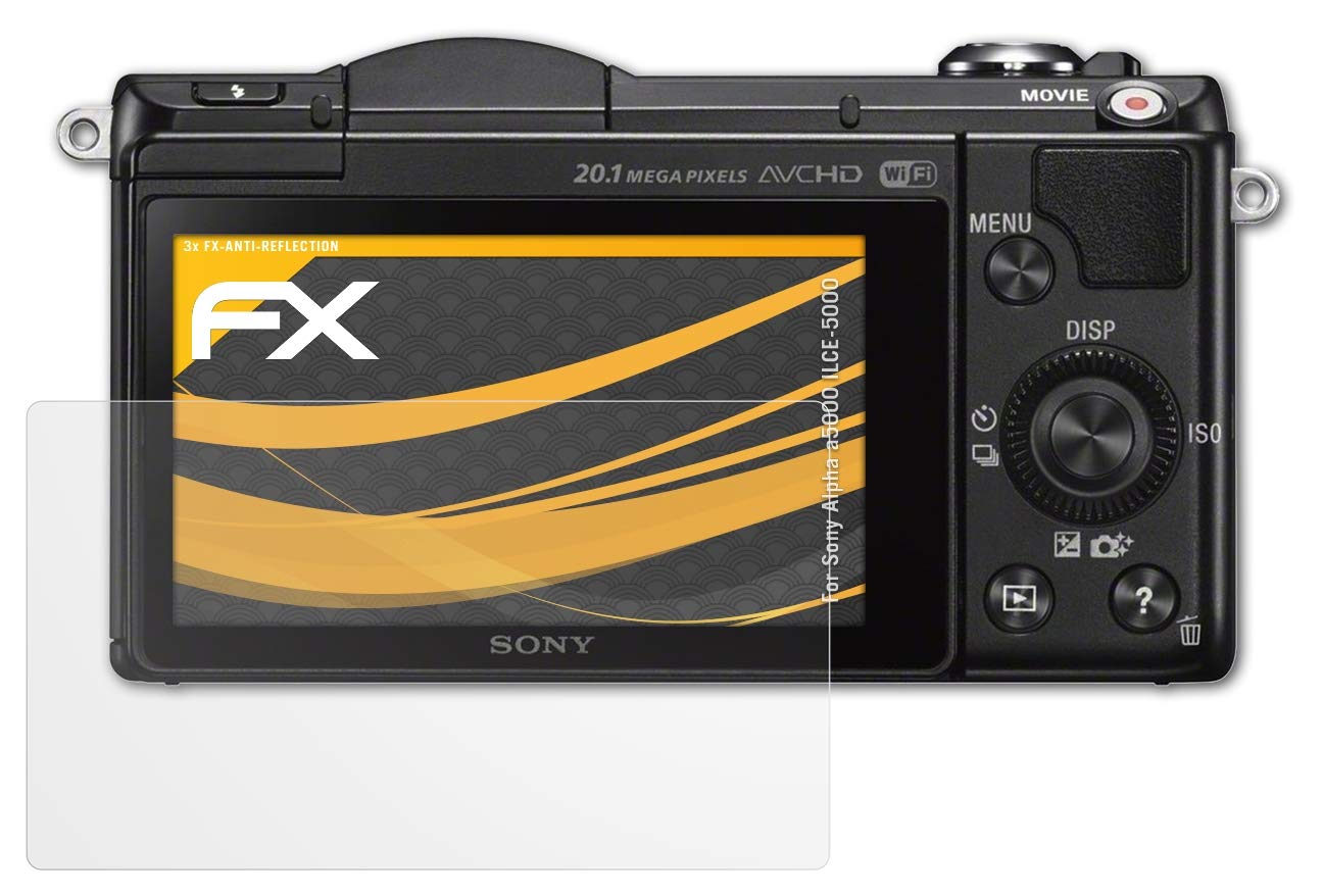 atFoliX Screen Protector compatible with Sony Alpha a5000 ILCE-5000 Screen Protection Film, anti-reflective and shock-absorbing FX Protector Film (3X)