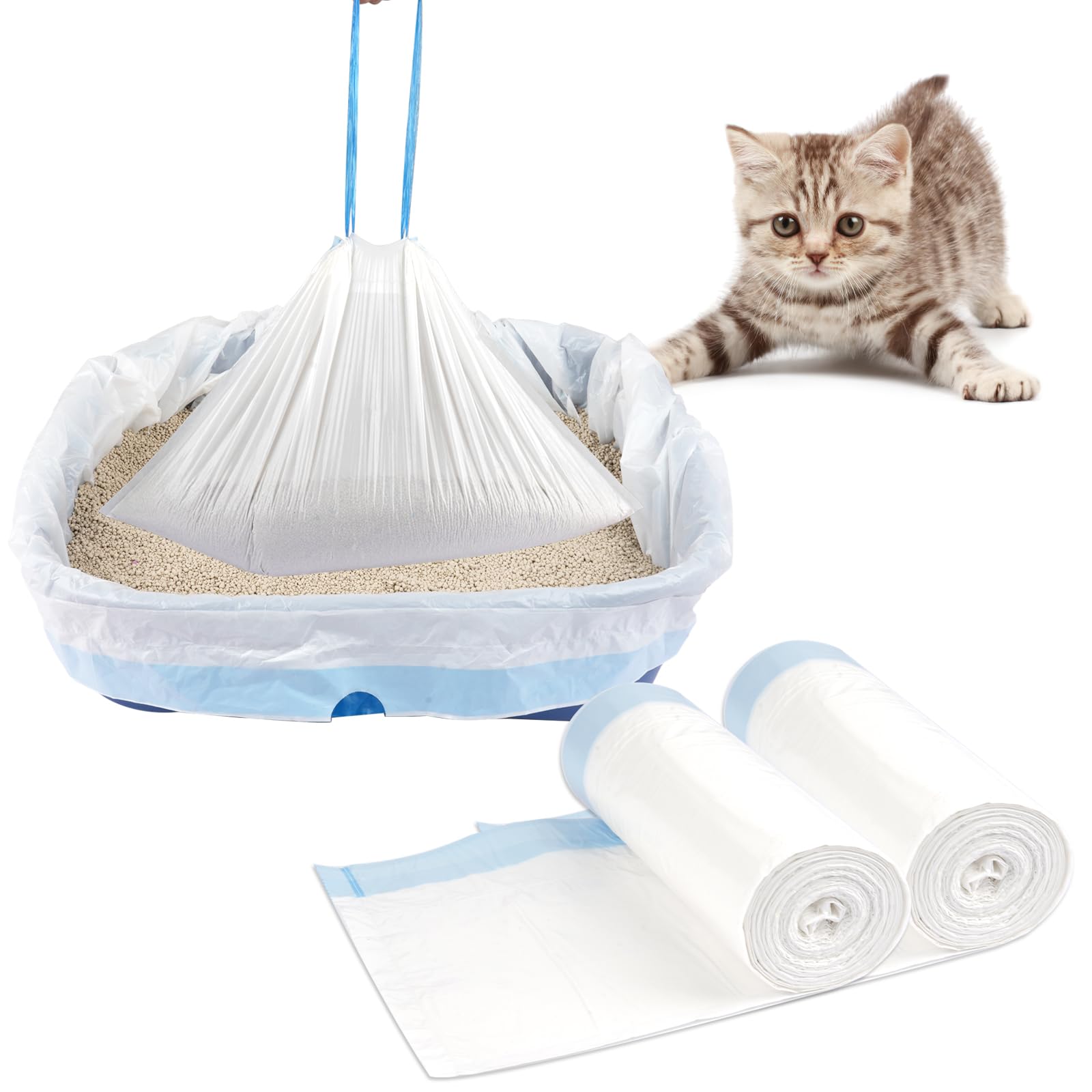 Tear-Resistant Cat Litter Box Bags, Pack of 20 Cat Litter Box Bags, Thick Cat Litter Box Bags with Drawstrings, Strong Load Capacity Cat Litter Bags, Grey (Brown, XL (95 × 45))