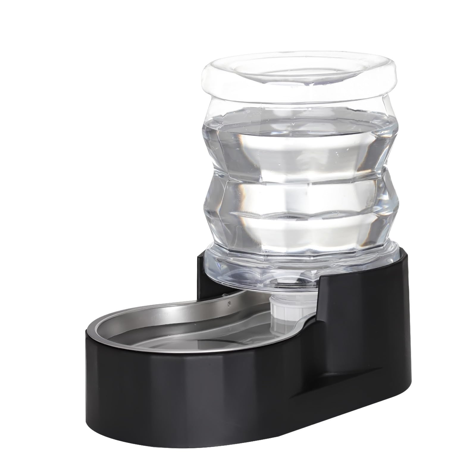 RIZZARI Automatic Gravity Pet Waterer Dispenser : 4L Black Stainless Steel Bowl Without Filter - Large Capacity Feeder for Dogs & Cats - Ideal for Kitchen - Living Room - or Hallway Use