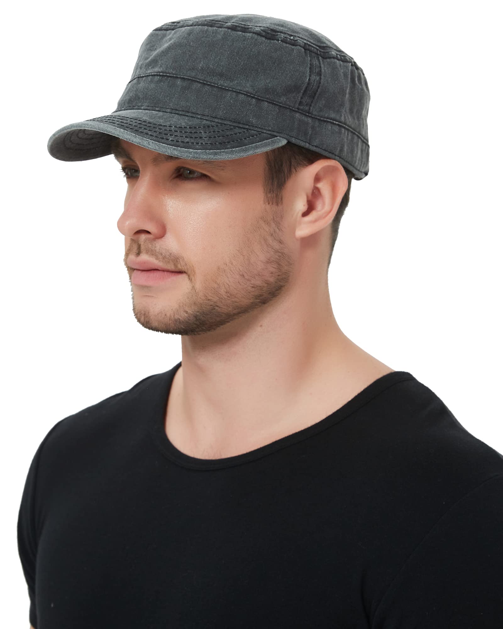 DRIONOFlat Top Baseball Cap - Washed Distressed Cotton Vintage Military Army Style Golf Hat for Men and Women