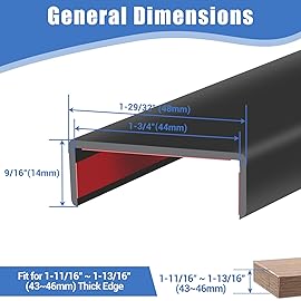 Rubber Edge Trim, 1-3/4 inches Self-Adhesive U Channel Edge Protector for Woods, Flexible U Shaped Peel and Stick Edge Banding, Edge Guard, Fit 1.75(44mm), 20Ft, Black
