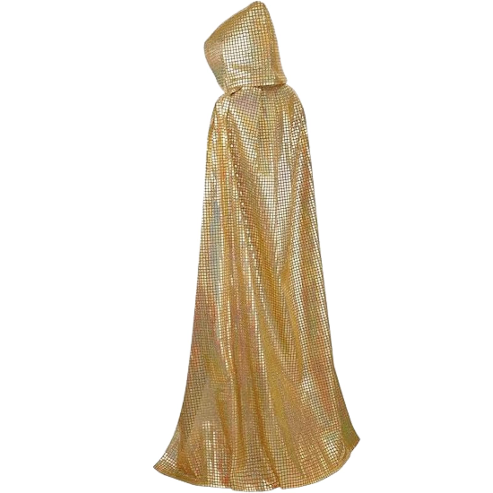 RRCBMD Adult Unisex Full Length Hooded Cloak Large Grid Gold Sparkle Shiny Cape with Hood Women Men Halloween Mardi Gras Wizard Cosplay Costume 47.2Inch - Image 4
