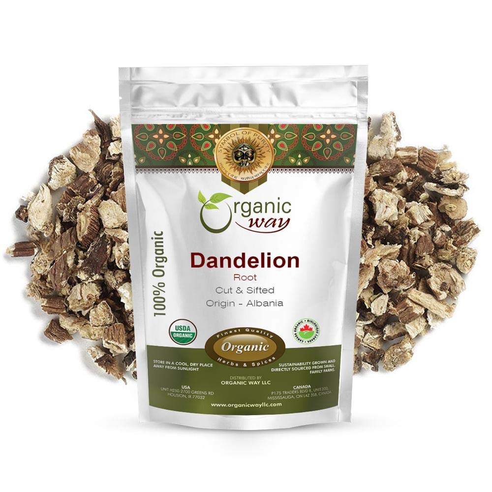 Organic Way Dandelion Root (Taraxacum officinale) Cut & Sifted - Herbal Tea | European Wild-Harvest | USDA & Kosher Certified | Vegan, Non-GMO & Gluten Free | 100% Raw from Albania (1LBS / 16Oz.)