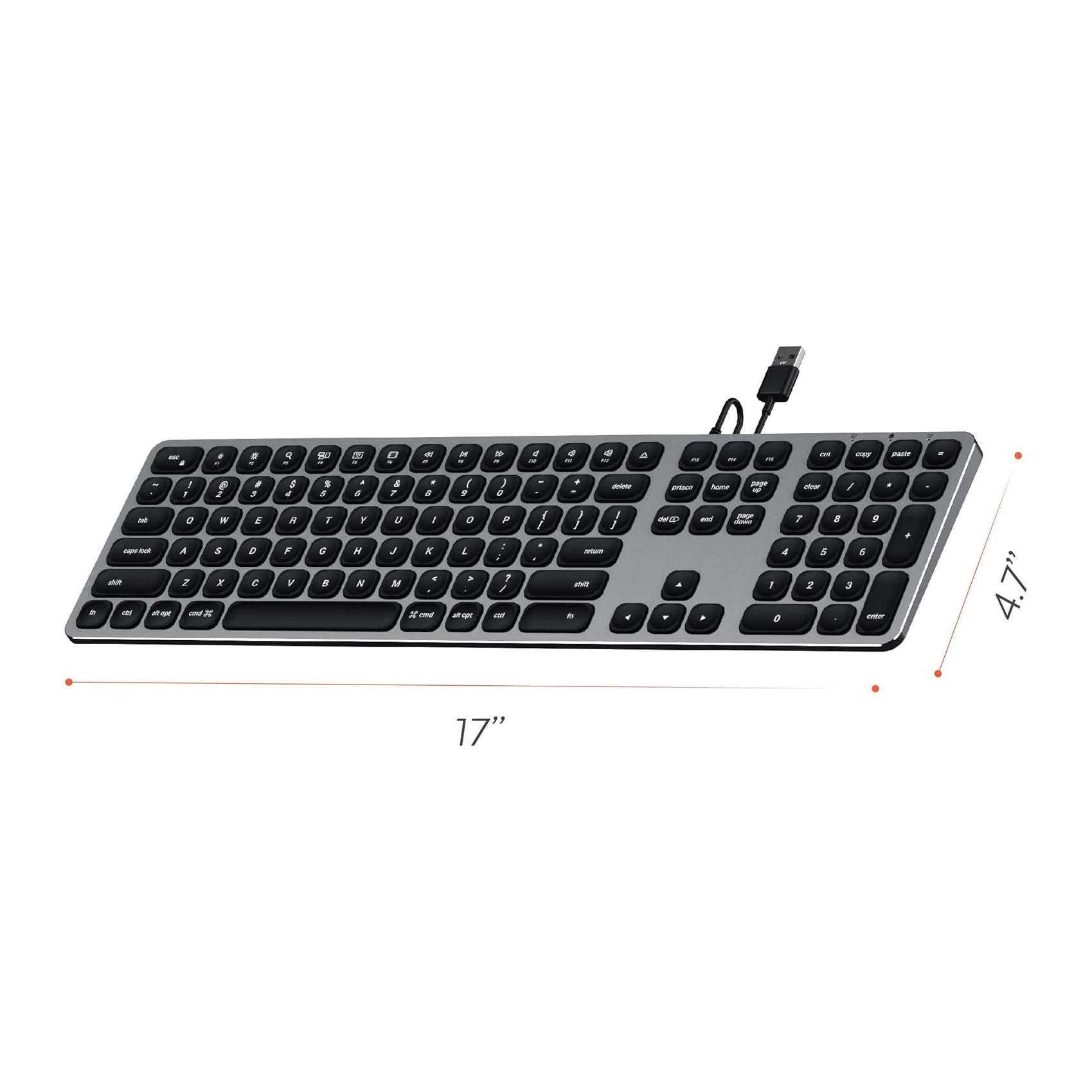 SATECHI Teclado con Cable USB con Keypad Numérico, QWERTY US, Gris | Distribución Americana, aluminio, tamaño completo con keypad numérico, para MacBook, portátiles Windows, PC y más