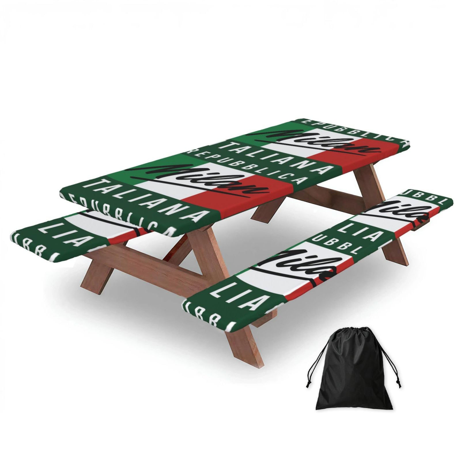 Zyjhyy Black Milan, Italy Print Party Table Covers With Bench Covers Set Of 3 Picnic Table Cloth Wipe Clean For Garden Camping