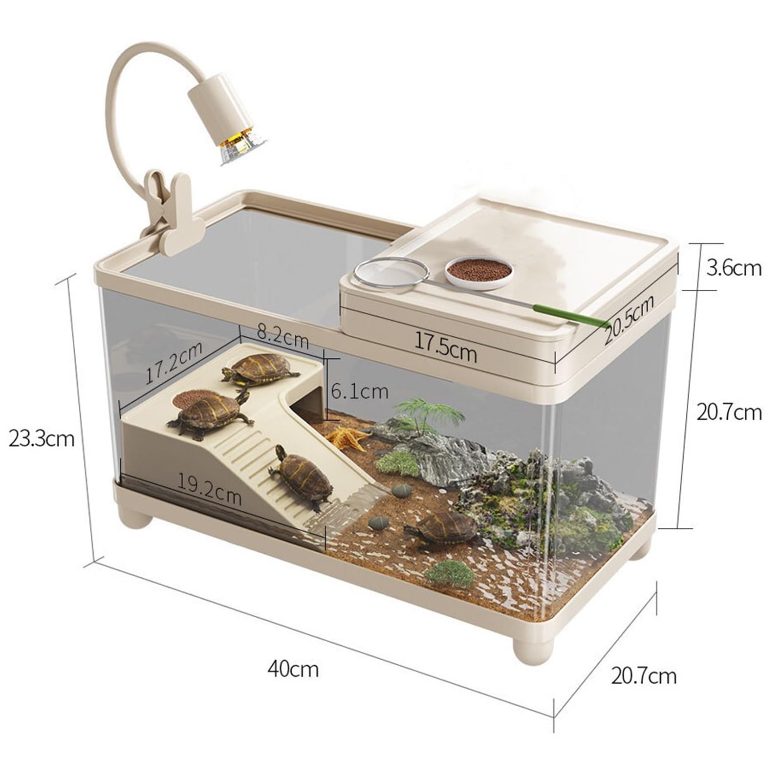 Siedlisko terrarium Drenaż dna zbiornika do karmienia żółwi, zadaszona platforma wspinaczkowa Terrarium akwariowe(Czarny)
