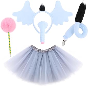 4Pcs Elephant Costume Set Include Headband Tutu Skirt Tail and Pom Pen for Book Week Cosplay Dress Up
